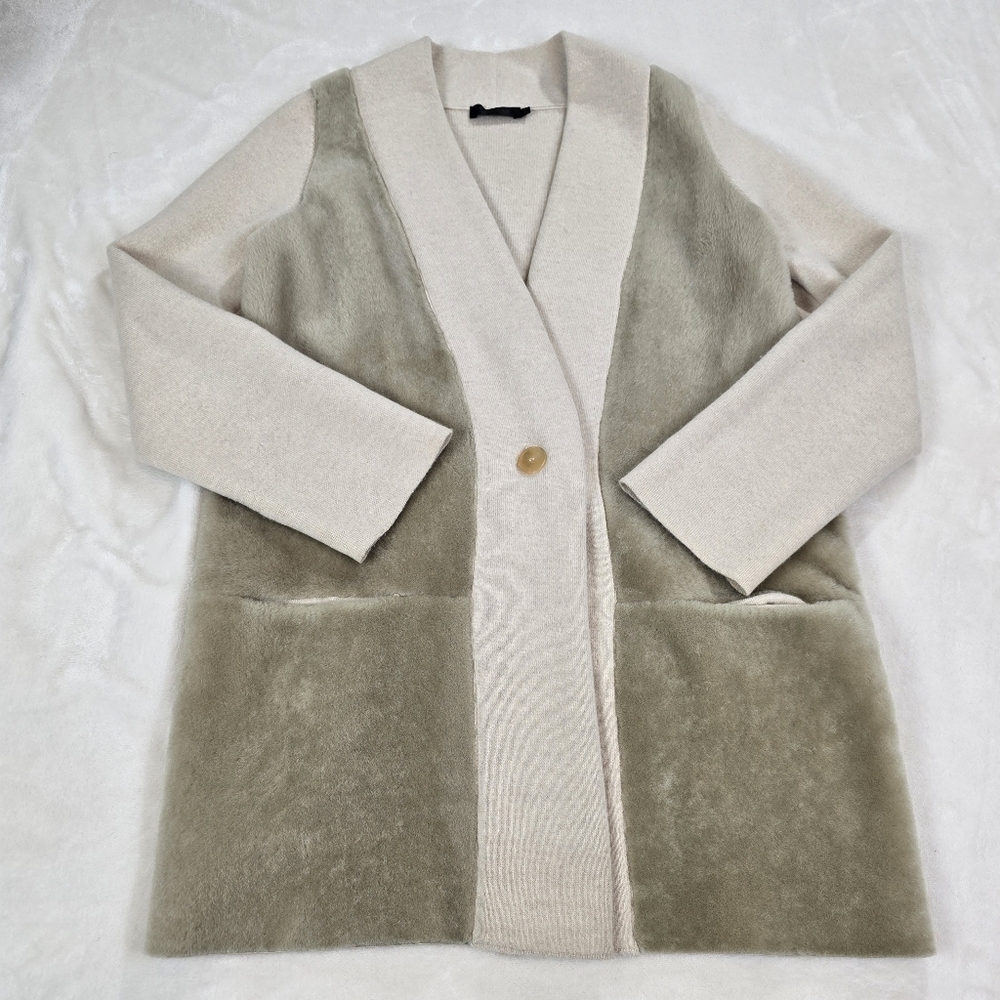 Calvin Klein Collection Lamb Wool Cashmere Blend Tan/Ecru Cardigan/Coat S